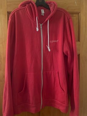 Done Red Zip-Up Hoodie with Embroidered Script